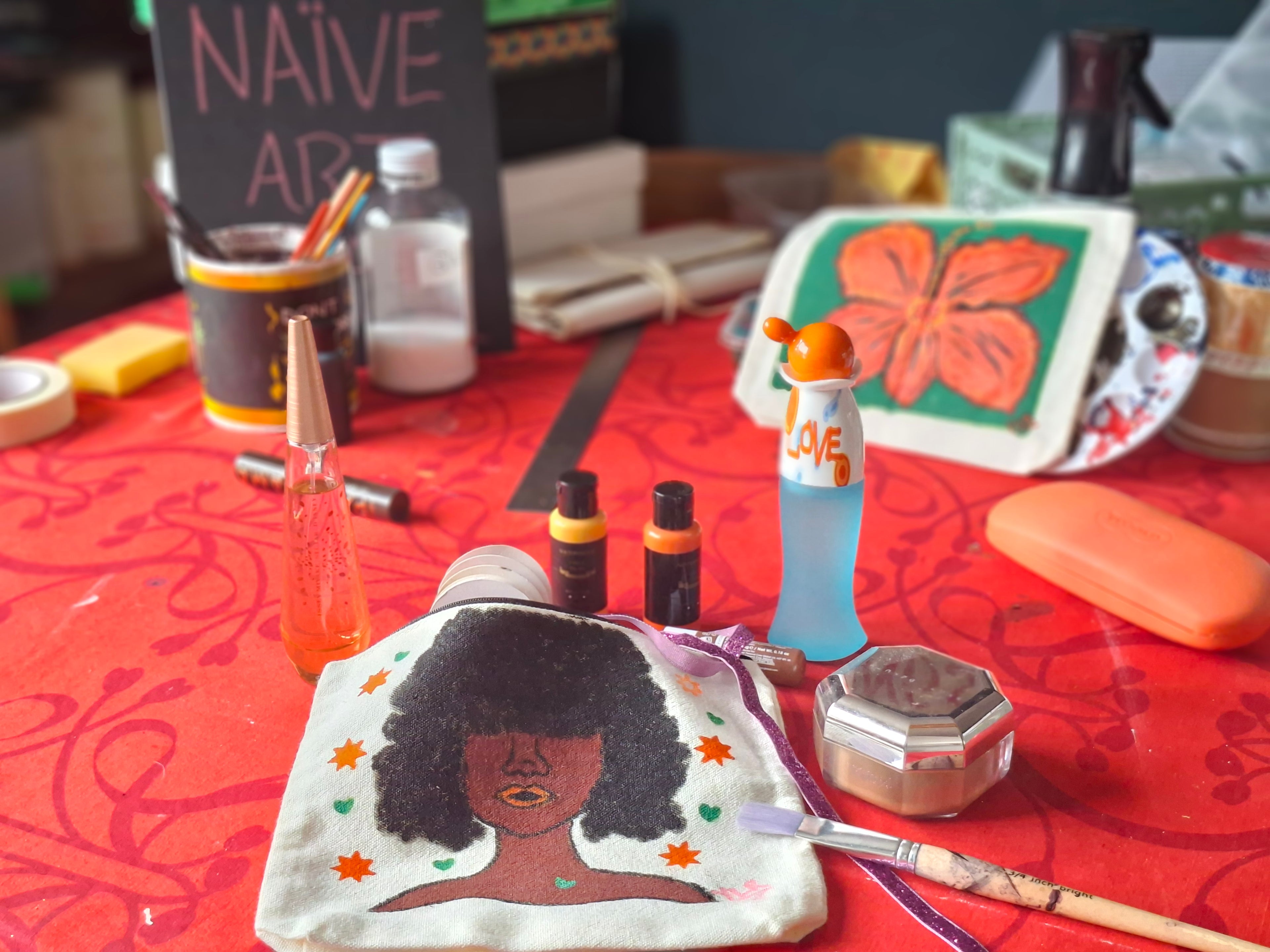 Caribbean girl, Hand Painted Canvas pouch