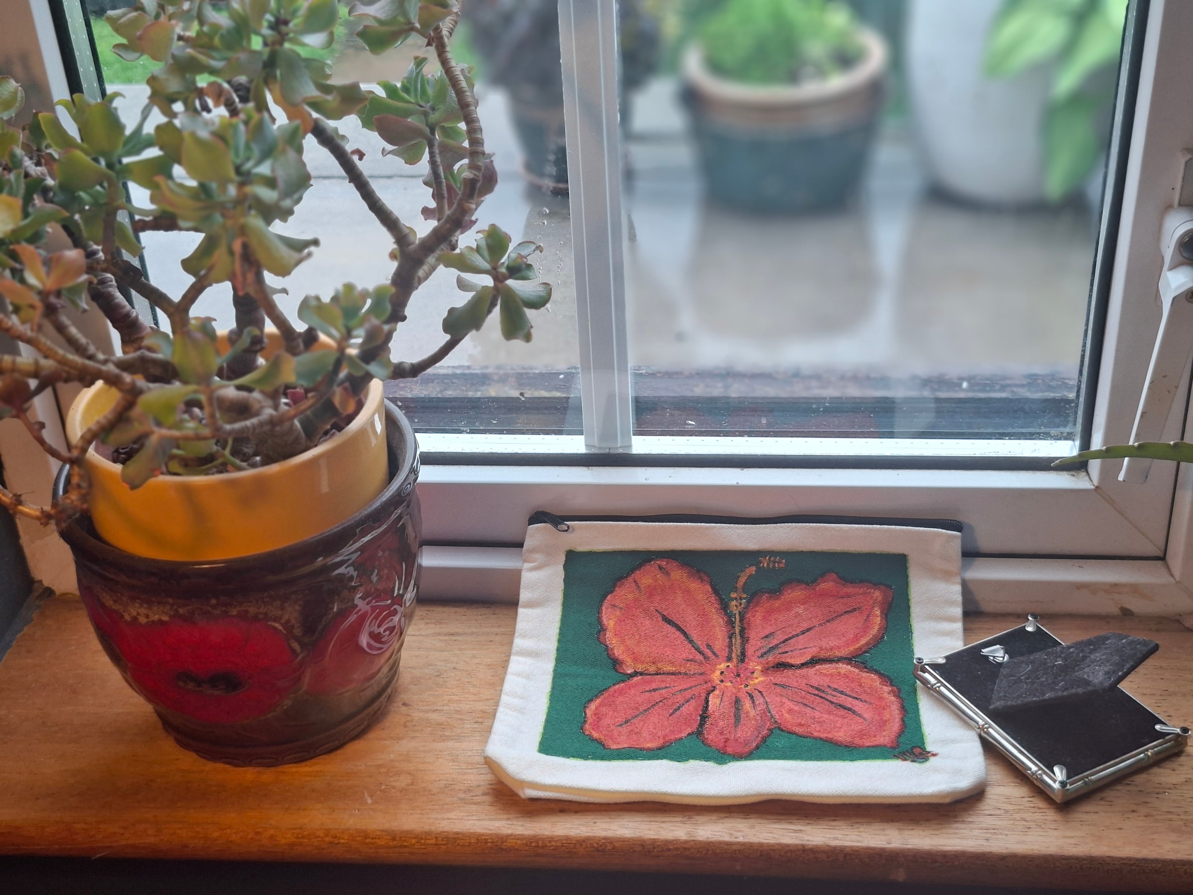 "HIBISCUS" Hand Painted Canvas Pouch