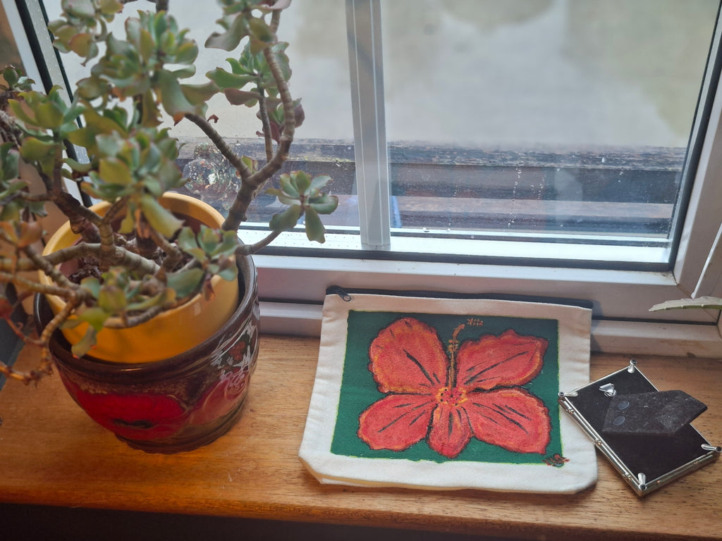 "HIBISCUS" Hand Painted Canvas Pouch